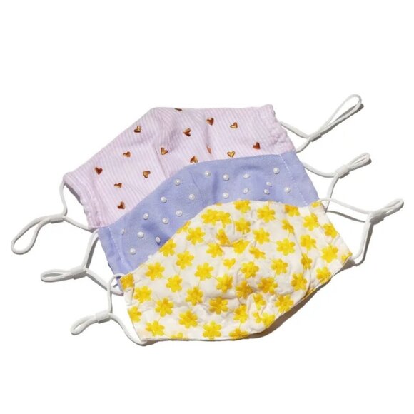 NEW Lele Sadoughi Pastel Embellished Face Masks Pack of Three Cotton Elastic - Picture 1 of 7